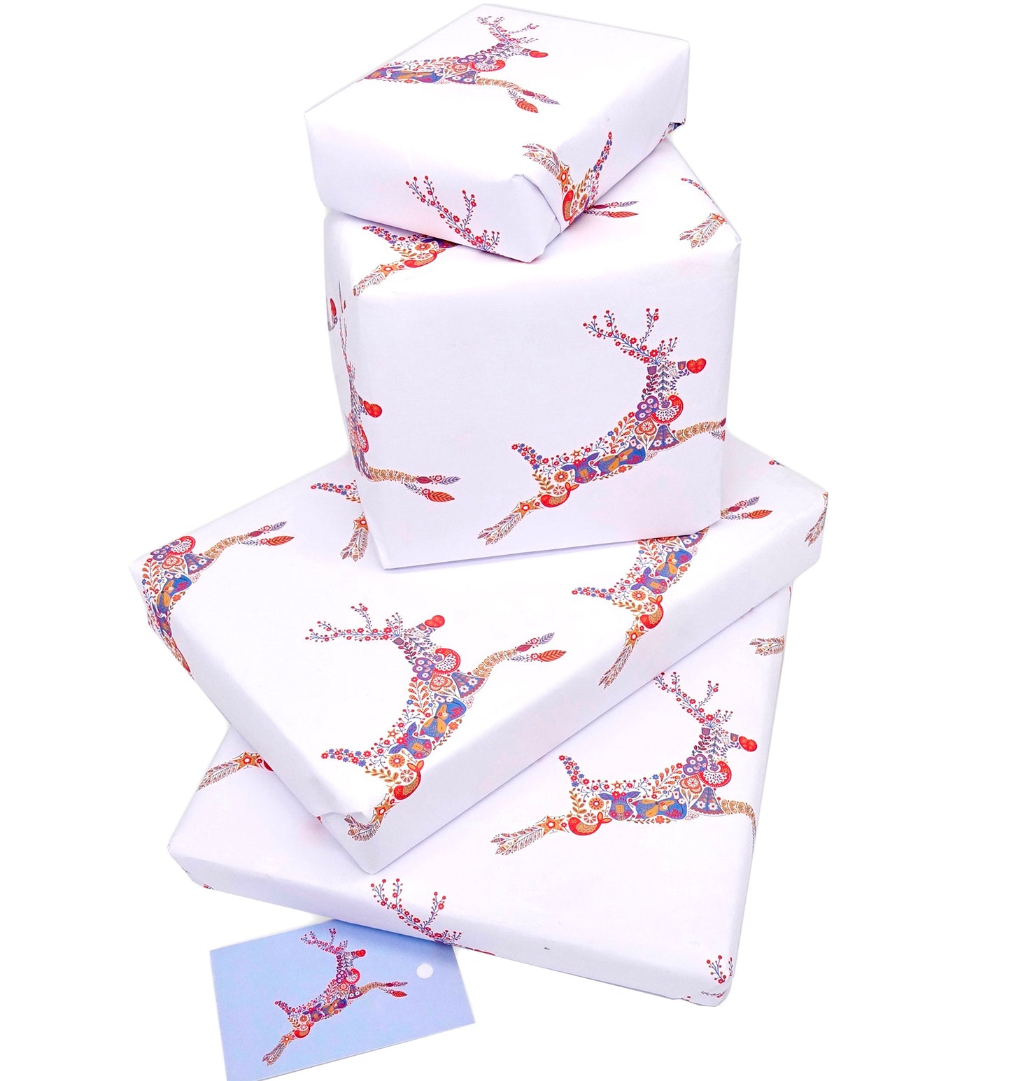 Scandi Reindeer Gift Wrap and Matching Gift Tag