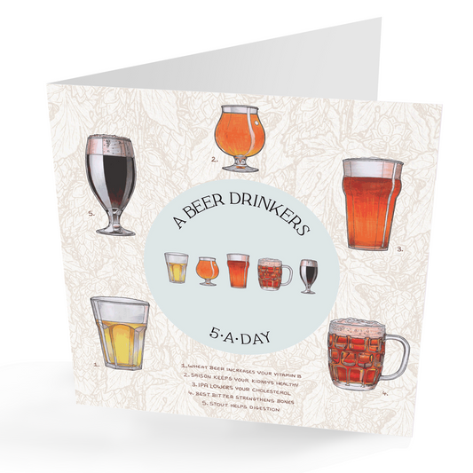 Funny Beer 5 A Day card (with magnet)