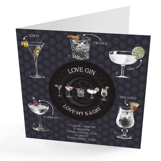 Gin 5 A Day Gin Greetings Card & Magnet