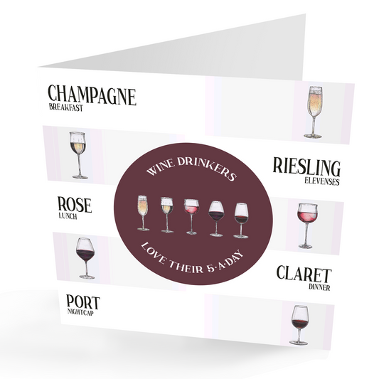 Wine lovers '5 A Day' Card inc Magnet