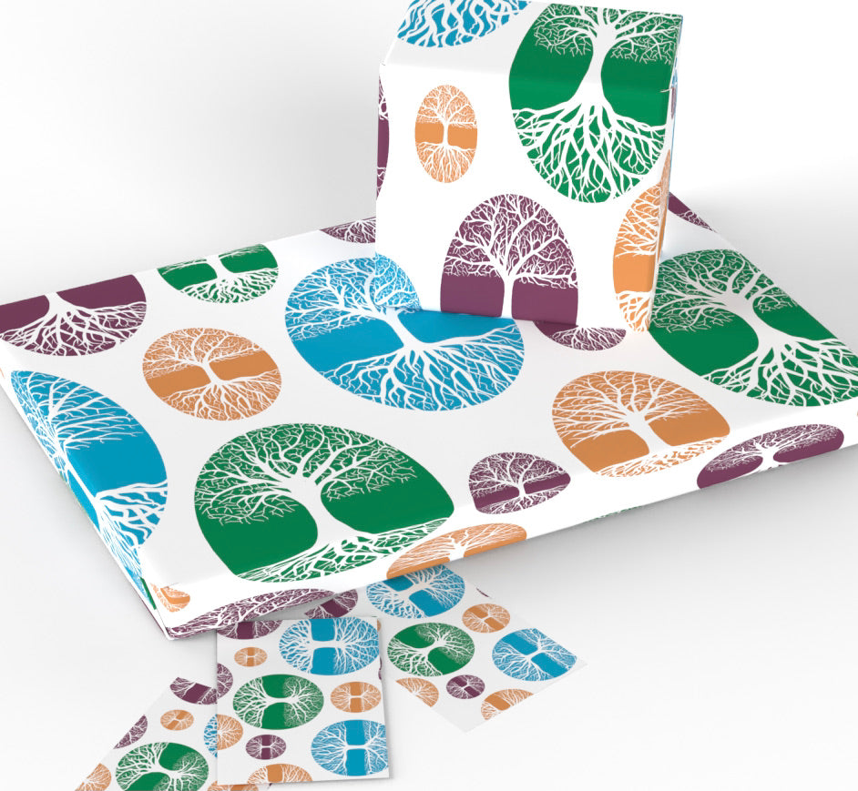 Contemporary Tree Skeleton Gift Wrap and Matching Gift Tag