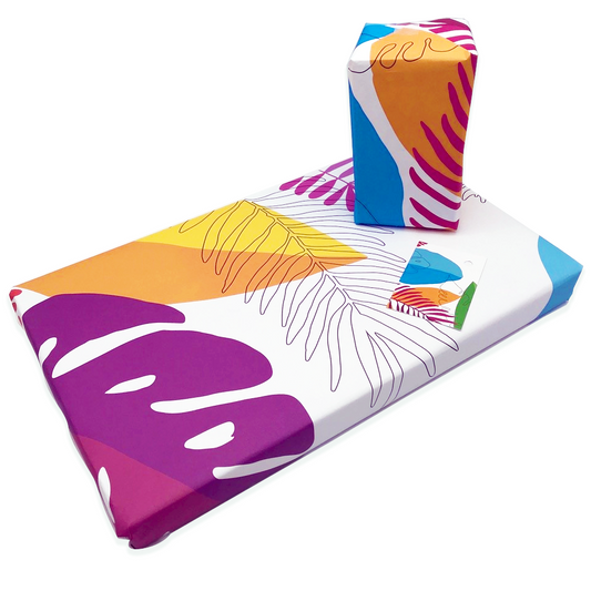 Contemporary Multi-Coloured Leaf Gift Wrap and Matching Gift Tag