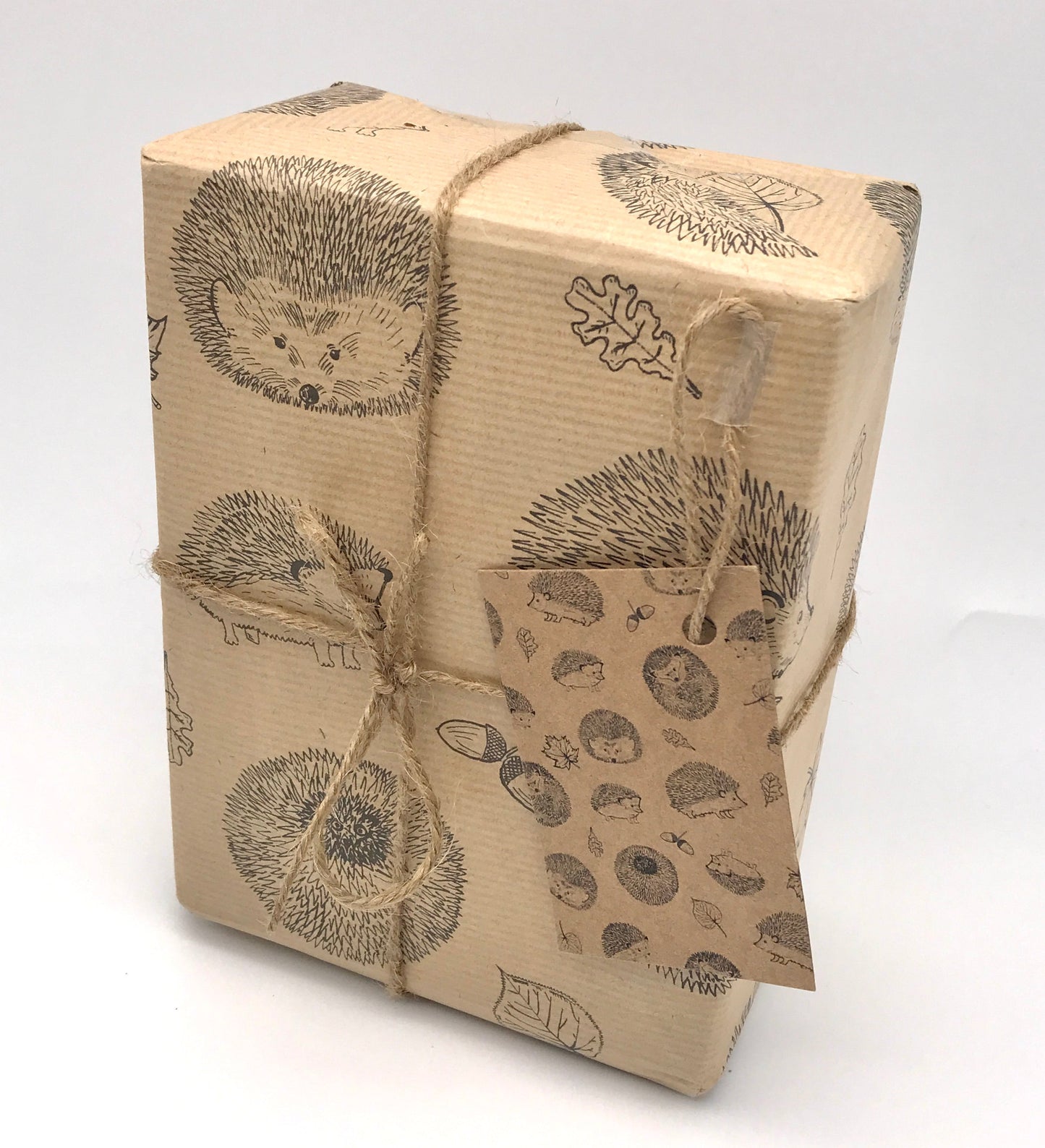 Cute Hedgehog Design Kraft Wrapping Paper and Gift Tag - Rolled