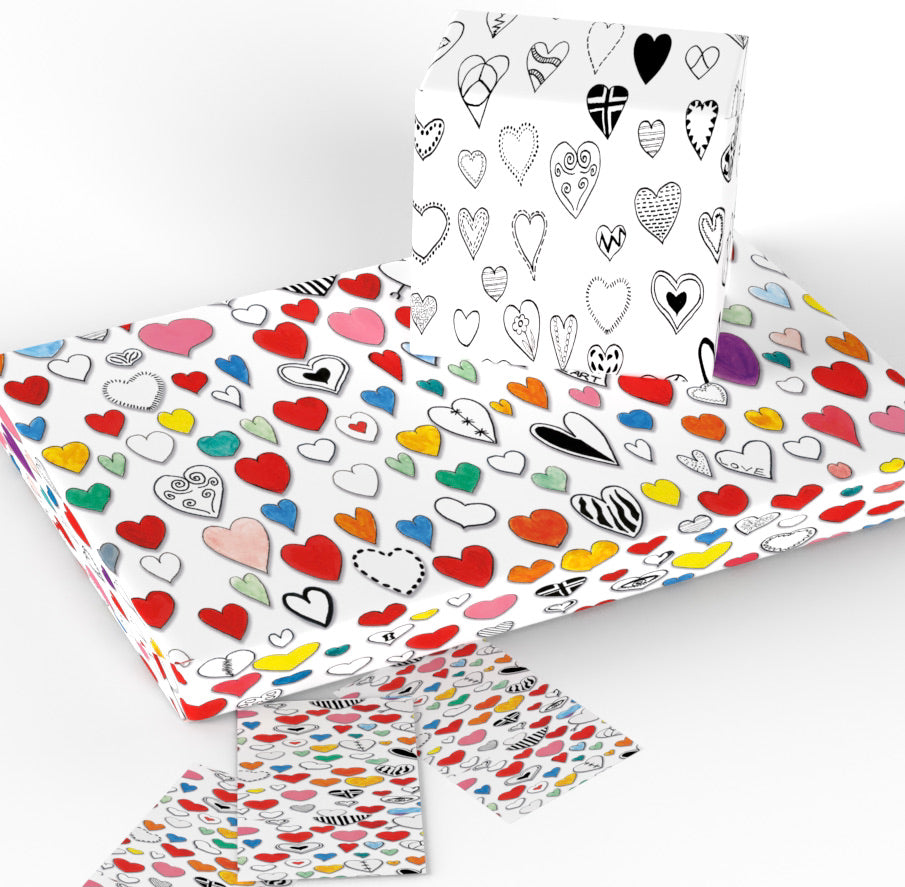 Painted 'Hearts' Reverse Side Printed Gift Wrap and Matching Tag