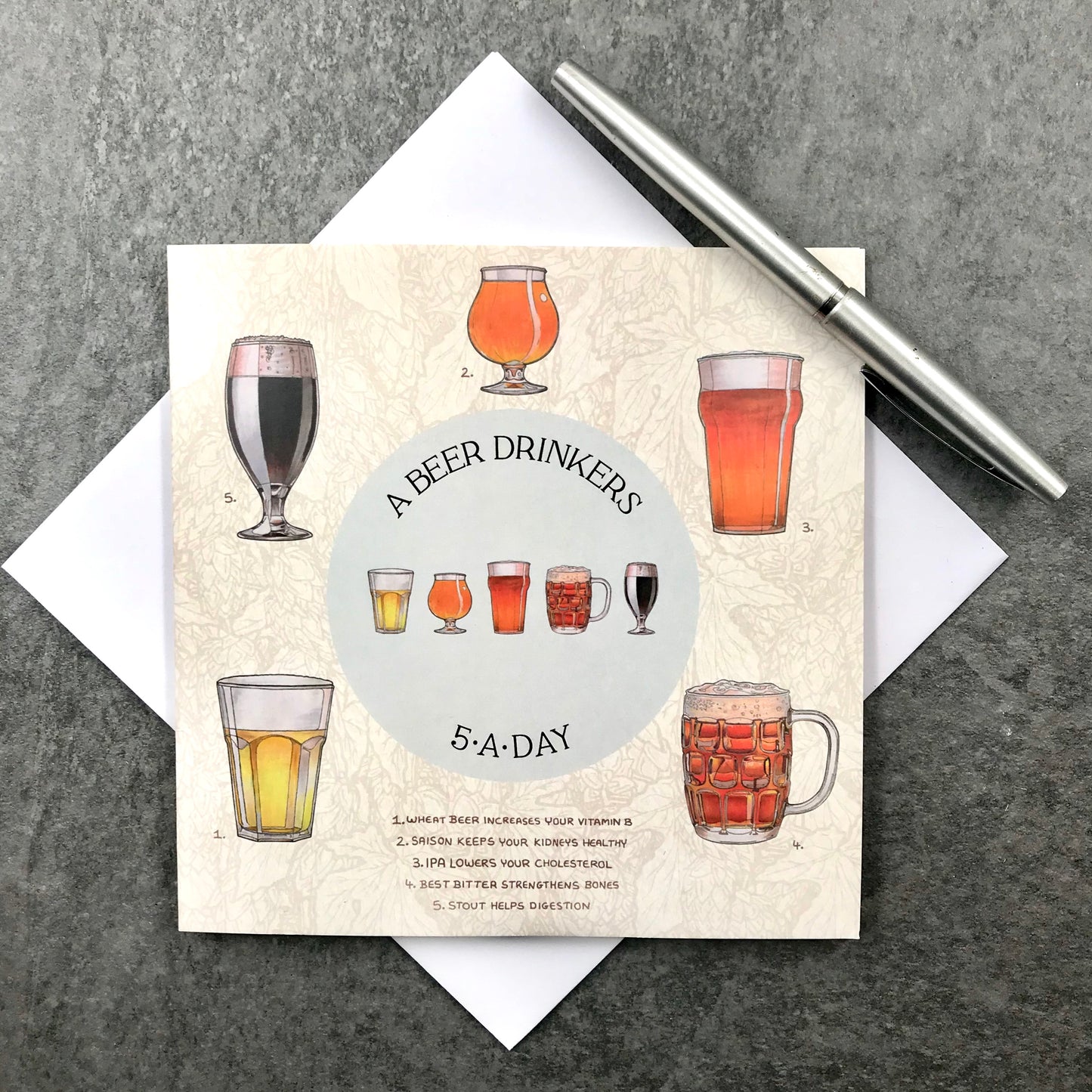 Funny Beer 5 A Day card (with magnet)