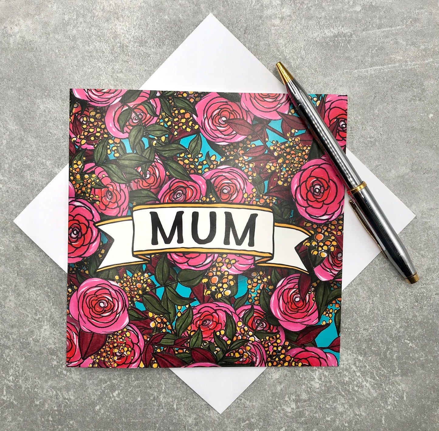 MUM greetings card in contemporary floral style