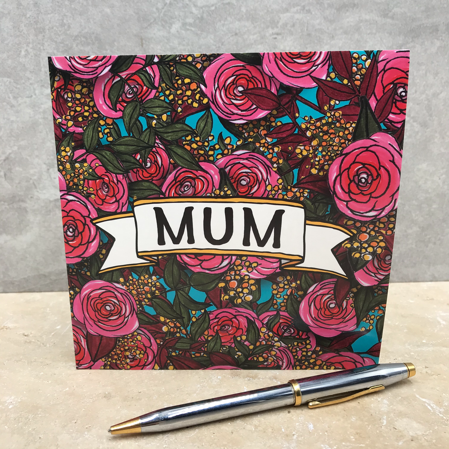 MUM greetings card in contemporary floral style